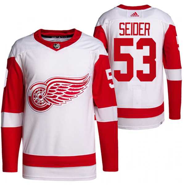 Mens Detroit Red Wings #53 Moritz Seider White Stitched Jersey Dzhi->->NHL Jersey